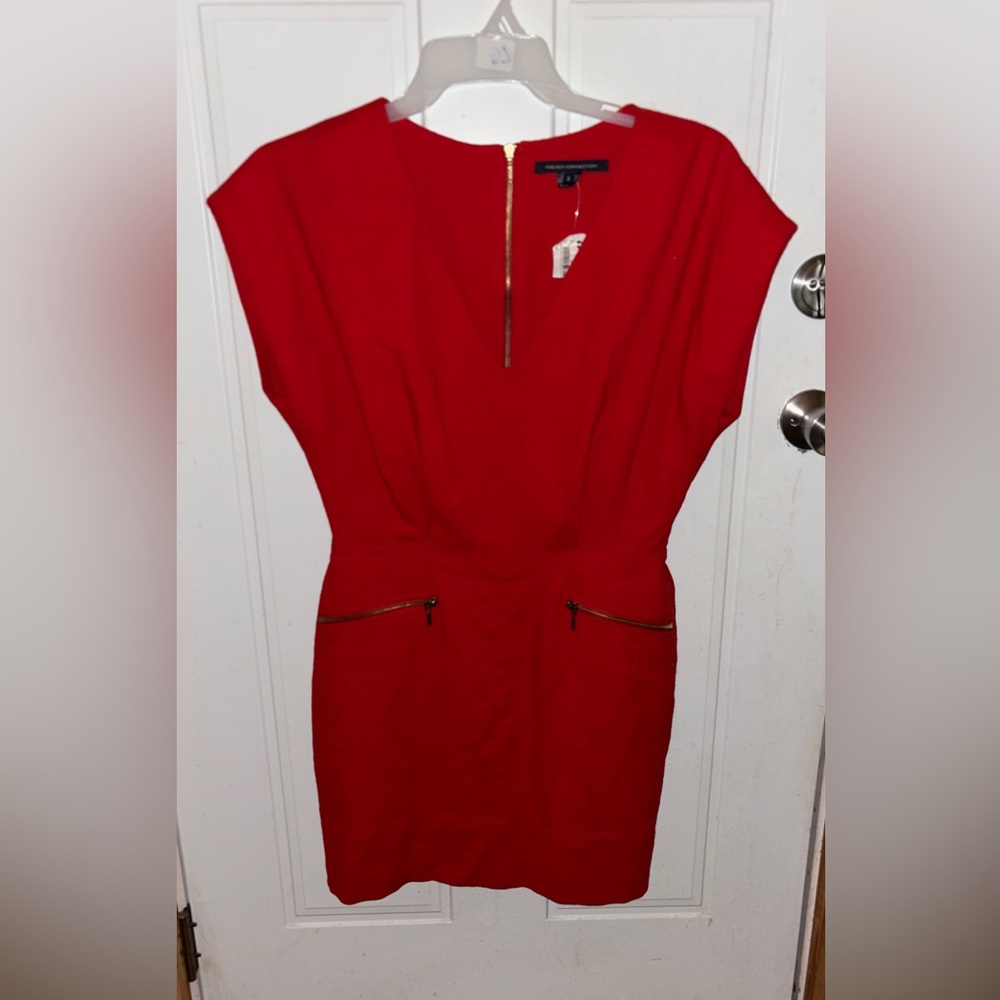 French Connection Vibrant Red V neck Mini Dress